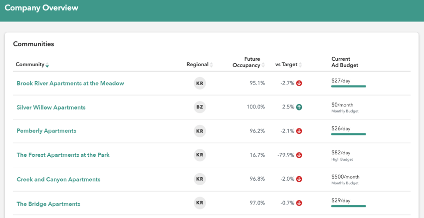 Screenshot of Company Overview Dashboard in RVP