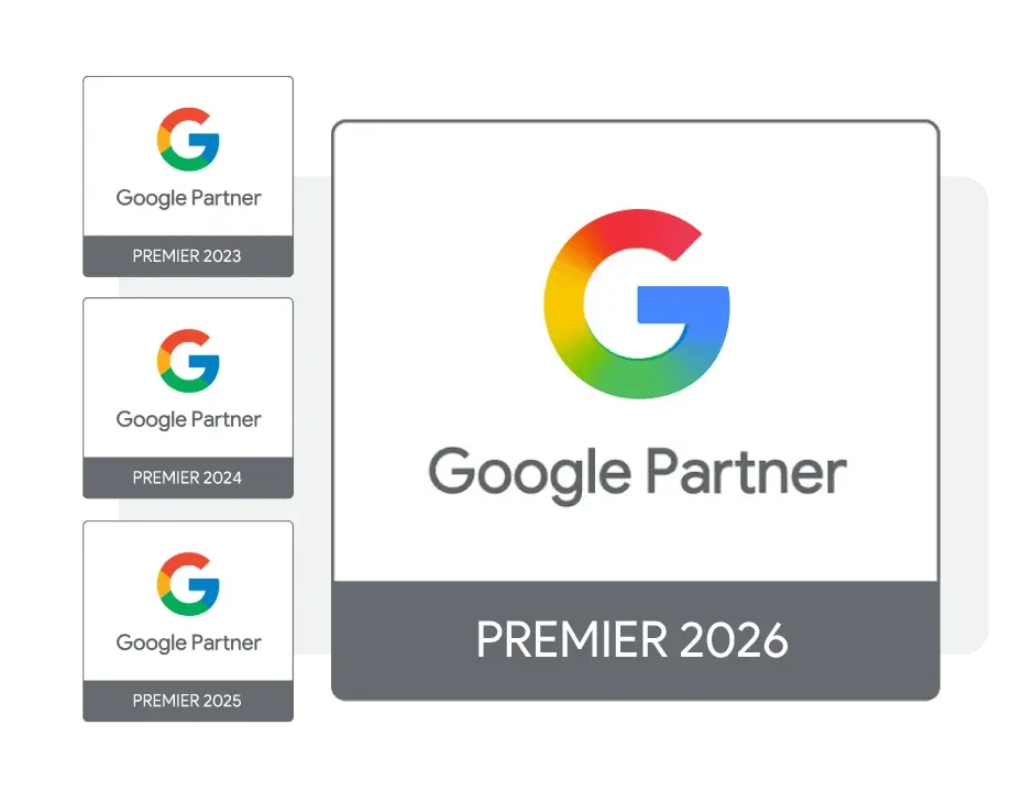 Google Partner Premier 2026, showing the years 2023, 2024, and 2025 as well.