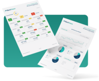 Two stacked monthly reports that show marketing, leasing, and revenue metrics for an apartment community. 