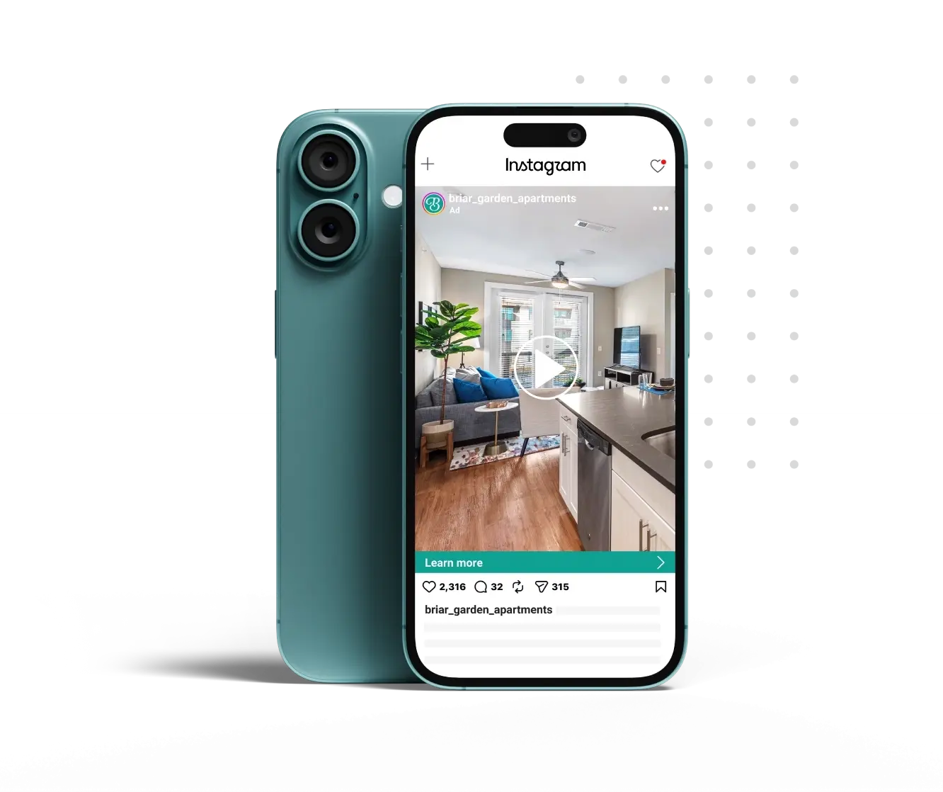 Instagram Ad showing a video of an interior of an apartment