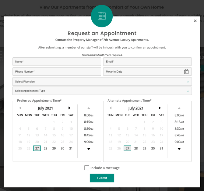 screenshot of request an appointment tool