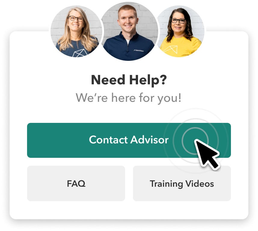 Pictures of RentVision advisors and an example of how to contact them for help.