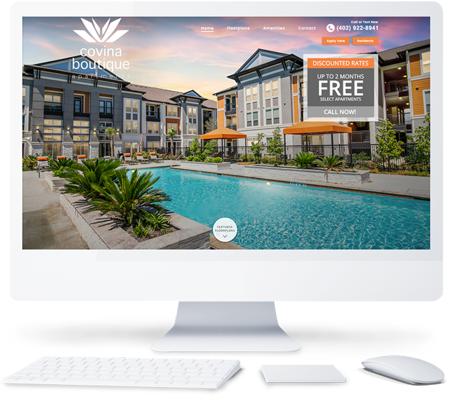 Apartment community website displayed on desktop computer
