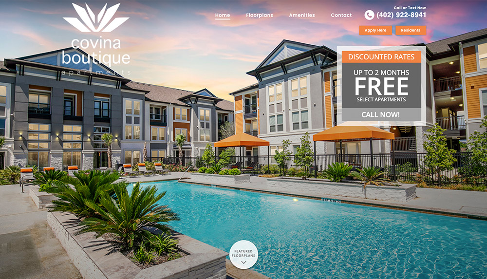 Homepage of Covina Boutique Apartments' website