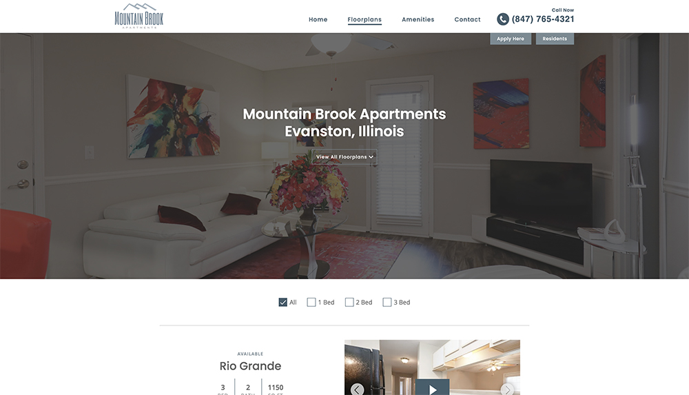Floorplans page on apartment community website