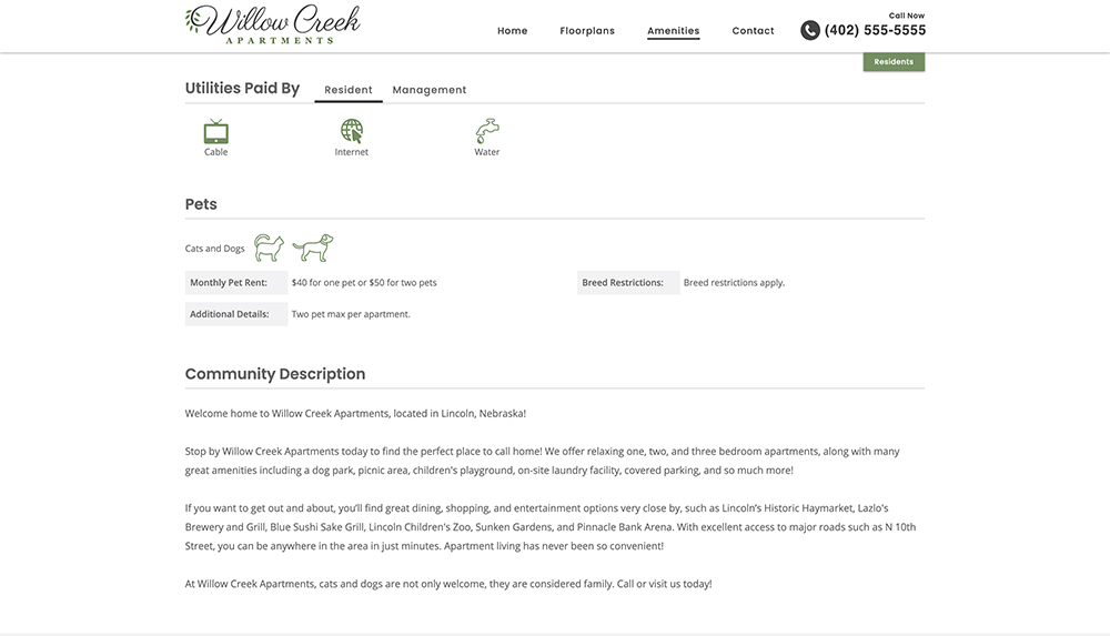 Floorplan-specific page on apartment community website