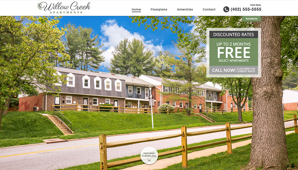 Homepage of Willow Creek Apartments' website