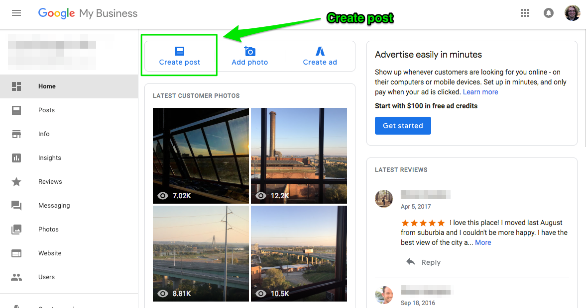 create gmb post